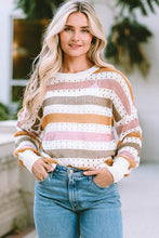 Load image into Gallery viewer, Quirky Charms Openwork Striped Round Neck Long Sleeve Knit Top
