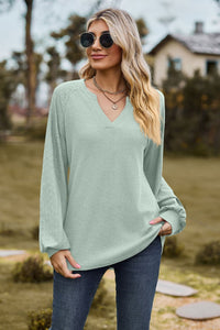 Always On Time Notched Neck Raglan Sleeve Blouse