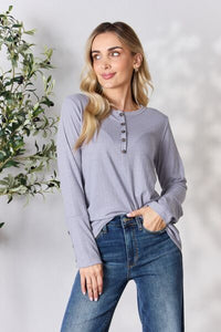 In Her Soft Moment Texture Half Button Long Sleeve Top