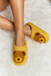 Teddy Bear Print Plush Slide Slippers (multiple color options)