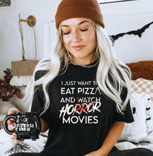 Load image into Gallery viewer, Eat Pizza and Watch Horror Movies Graphic T-Shirt
