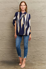 Load image into Gallery viewer, Effortless Elegance Tie Neck Printed Slit Sleeve Blouse
