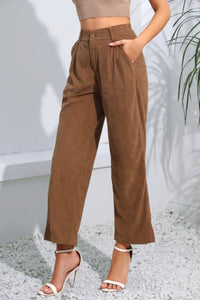 The North Winds Blow Buttoned  Straight Hem Long Pants (brown or ivory)