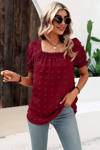 Timeless Tranquility Swiss Dot Puff Sleeve Square Neck Blouse (multiple color options)