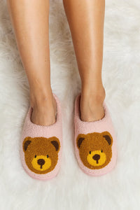 Teddy Bear Print Plush Slide Slippers (multiple color options)