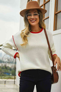 Snow-Capped Peaks Round Neck Long Sleeve Waffle-Knit Sweater (multiple color options)