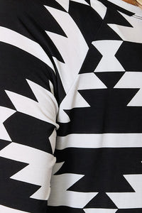 Making Dreams Come True Geometric Notched Neck Long Sleeve Top