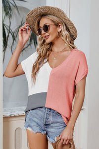 Casual Outings Color Block V-Neck Knit Top (multiple color options)