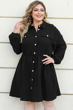 Load image into Gallery viewer, Confident Strides Button Up Collared Neck Drawstring Shirt Dress
