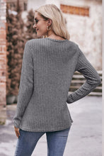 Load image into Gallery viewer, Fall Fusion Ribbed Round Neck Buttoned Long Sleeve Tee
