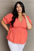 Load image into Gallery viewer, Sweet Serenity V-Neck Puff Sleeve Button Down Top in Coral
