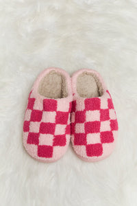 Checkered Print Plush Slide Slippers (multiple color options)