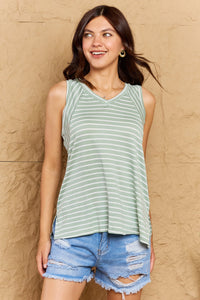Talk To Me Striped Sleeveless V-Neck Top in Green