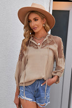 Load image into Gallery viewer, Angel Walk Embroidered Tie-Neck Puff Sleeve Blouse (multiple color options)
