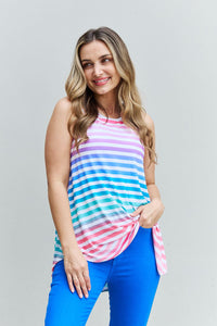Love Yourself Multicolored Striped Sleeveless Round Neck Top
