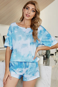 Comfy On The Couch Tie-Dye Boat Neck Top and Shorts Lounge Set