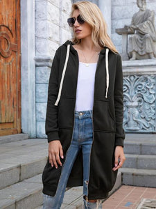 Cozy Squad Zip-Up Longline Hoodie with Pockets