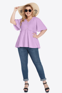 Feeling Cute Buttoned V-Neck Frill Trim Babydoll Blouse (multiple color options)