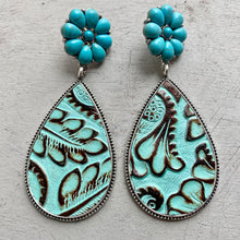 Load image into Gallery viewer, Turquoise Flower Teardrop Earrings (multiple color options)
