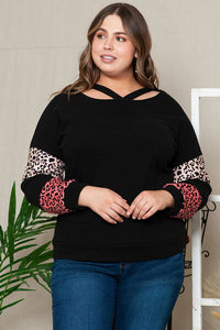 Stay Wild Leopard Dropped Shoulder Long Sleeve Top