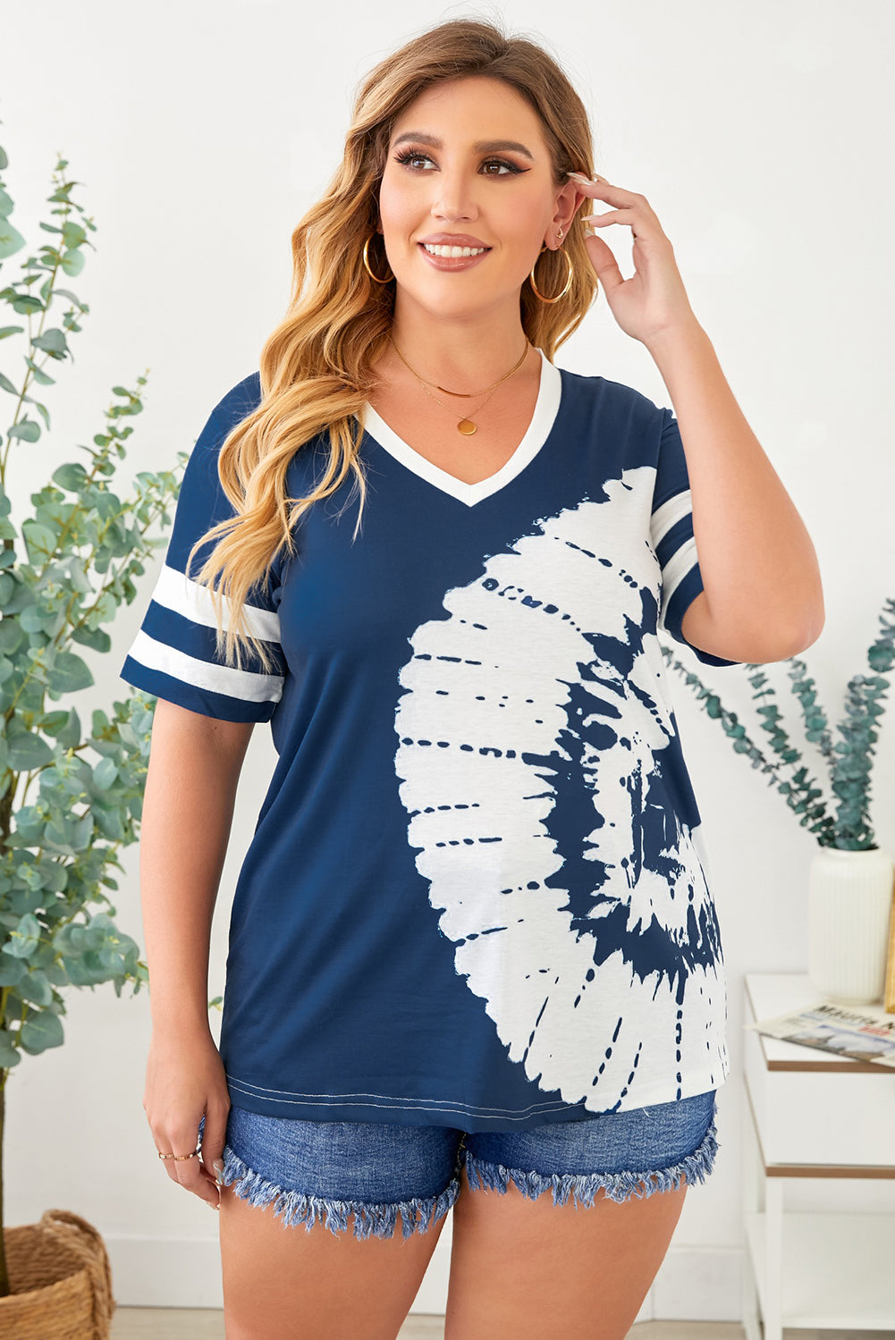 Surfing Into the Blue Tie-Dye V-Neck Tee Shirt
