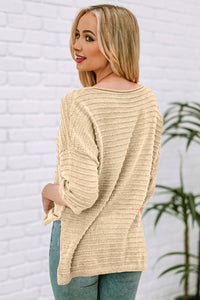 Best of Both Worlds Round Neck Dropped Shoulder Side Slit Pullover Sweater (multiple color options)