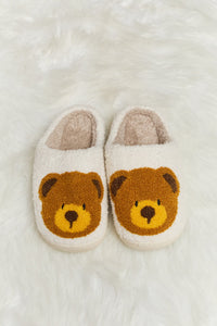 Teddy Bear Print Plush Slide Slippers (multiple color options)