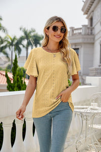 Keep Going Eyelet Flutter Sleeve Round Neck Top (multiple color options)