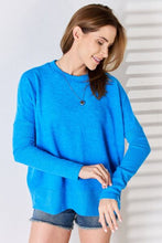 Load image into Gallery viewer, Simply Comfy Ribbed Trim Round Neck Long Sleeve Top
