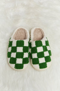 Checkered Print Plush Slide Slippers (multiple color options)