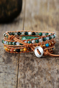 Handcrafted Three Layer Natural Stone & Agate Wrapped Bracelet