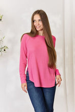 Load image into Gallery viewer, Life Is Better In Comfort Round Neck Long Sleeve Slit Top in Fuchsia
