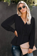 Load image into Gallery viewer, Effortless Charmer Buttoned Puff Sleeve Blouse (2 color options)
