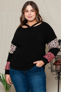 Stay Wild Leopard Dropped Shoulder Long Sleeve Top