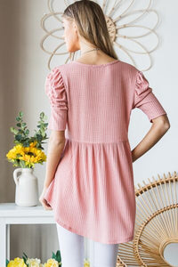 Easy To Love Waffle Knit V-Neck Babydoll Top