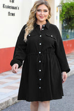 Load image into Gallery viewer, Confident Strides Button Up Collared Neck Drawstring Shirt Dress
