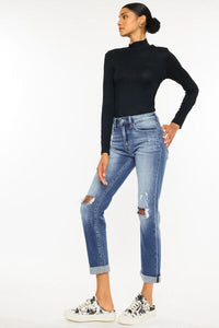 Eleanor High Waist Distressed Hem Detail Cropped Straight Jeans by Kancan