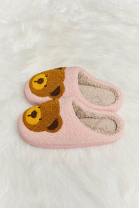 Teddy Bear Print Plush Slide Slippers (multiple color options)