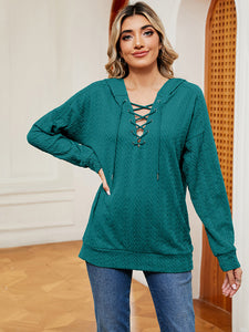 Everyday Ease Lace-Up Long Sleeve Hoodie (multiple color options)