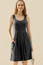 Load image into Gallery viewer, Ready On The Daily Round Neck Ruched Sleeveless Dress with Pockets (multiple color options)
