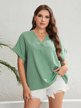 Load image into Gallery viewer, Salty Breeze Buttoned V-Neck Short Sleeve Top

