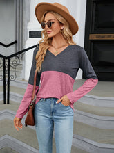 Load image into Gallery viewer, Easy Street V-Neck Long Sleeve Two-Tone Top
