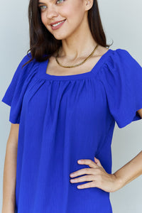 Keep Me Close Square Neck Short Sleeve Blouse in Royal