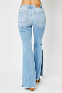 Lorelei Mid Rise Raw Hem Slit Flare Jeans by Judy Blue
