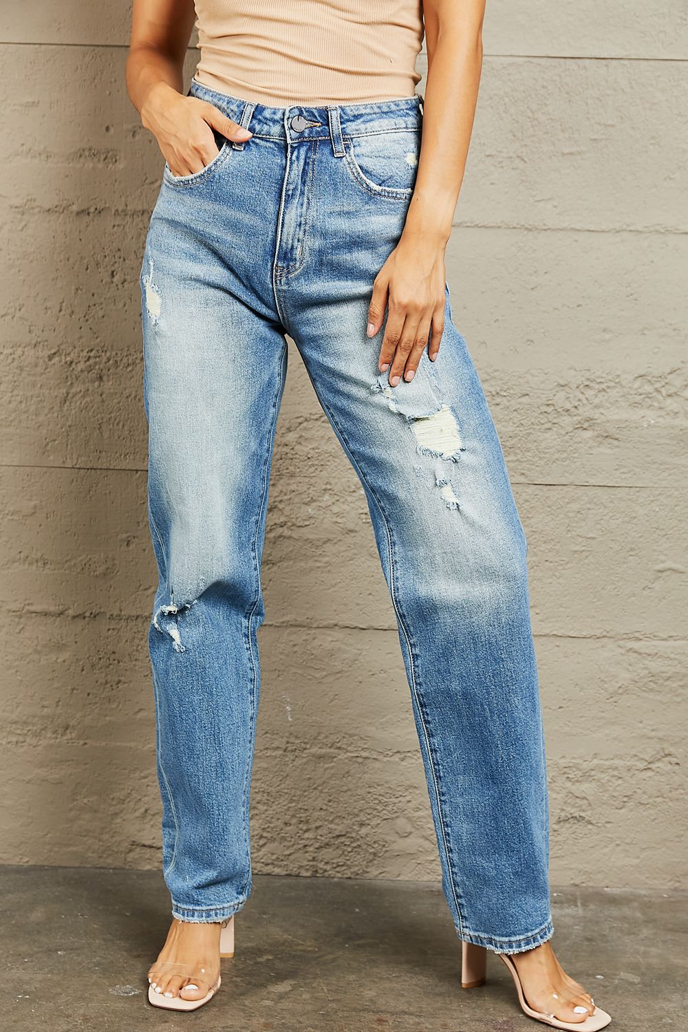 Marina High Waisted Straight Jeans by Bayeas