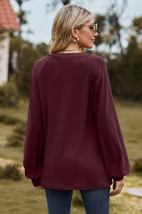 Always On Time Notched Neck Raglan Sleeve Blouse