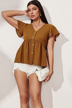 Load image into Gallery viewer, Brownie Points Button Front Flutter Sleeve Babydoll Blouse
