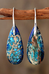 Handcrafted Teardrop Shape Natural Stone Dangle Earrings (multiple color options)