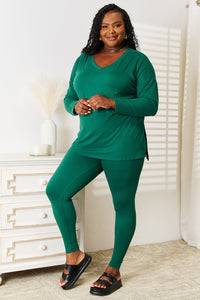 Lazy Days Long Sleeve Top and Leggings Set in Dark Green