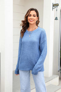 Happy Hearts Round Neck Ribbed Long Sleeve Sweater (multiple color options)